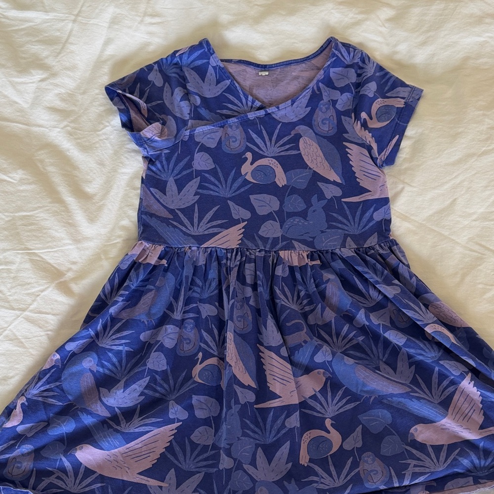 Tea Collection Girls' Purple Bird Print Dress Size 8